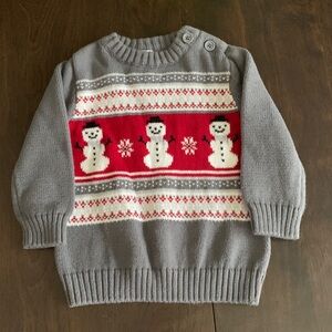 GYMBOREE Gray Cotton Knit Snowman Christmas Pullover Sweater Infant 6-12 Months